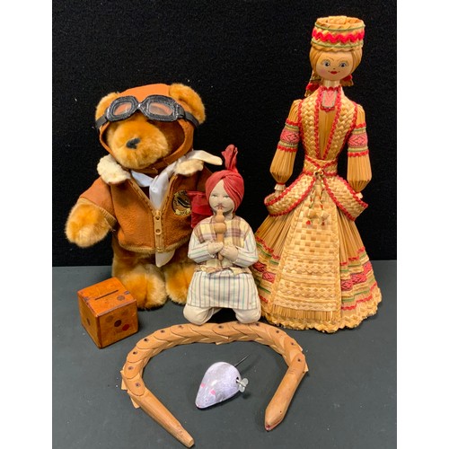 213 - A Dandee Wright Brothers limited edition musical teddy bear, 100th anniversary;  straw work doll ;  ... 