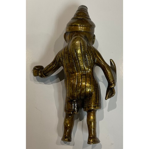 181 - A Victorian lacquered brass bar top cigar lighter, modelled as Mr Punch, 12.5cm high