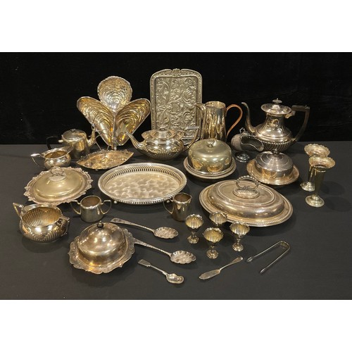 200 - Plated Ware - a three piece tea service, entree dish, muffin dishes, trays, etc, qty