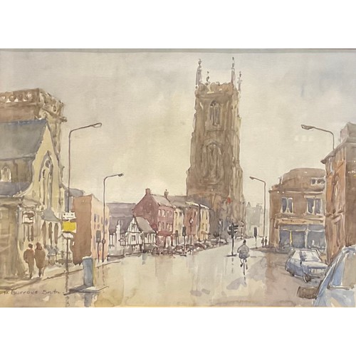 327 - Philip Burrows Smith  
Derby, Queen Street, looking towards the Cathedral  
signed, watercolour, 34.... 