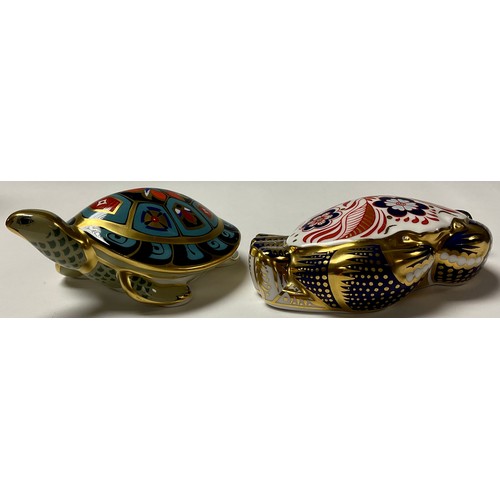 224 - A Royal Crown Derby paperweight, Crab, gold stopper, boxed; another, Terrapin, Guild of China & Glas... 