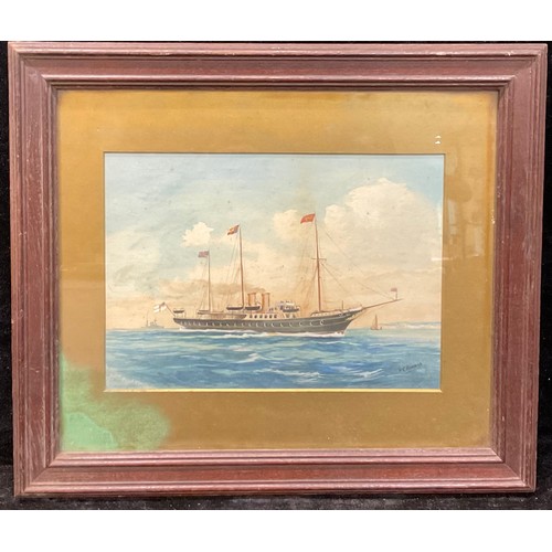 354 - H C Howard  
Marine Study, Two Funnel Steam Yacht   
signed, watercolour, 21cm x 30cm