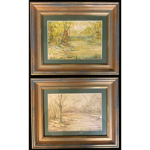 391 - Pictures and Prints - Les Parson, a pair, Riverside Tranquillity, signed, oil on canvas, 29cm x 39cm... 