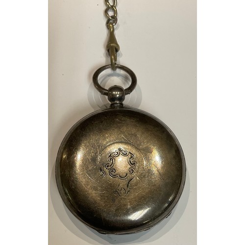 433 - A silver pocket watch, Birmingham 1894, on Albert