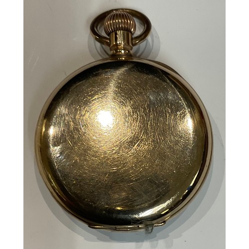 454 - A Thomas Russell and Sons, Liverpool, gold plated open faced pocket watch, top winding