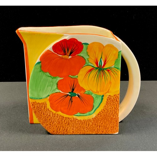 30 - A Clarice Cliff Stamfords Nasturtium pattern jug, painted with a band of flowers and foliage over a ... 