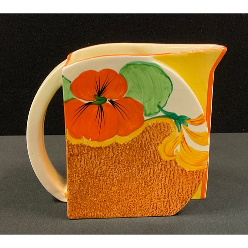 30 - A Clarice Cliff Stamfords Nasturtium pattern jug, painted with a band of flowers and foliage over a ... 