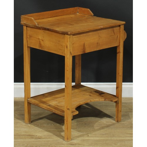 112 - An early 20th century pine desk or washstand, of small and neat proportions, 78cm high, 54cm wide, 4... 