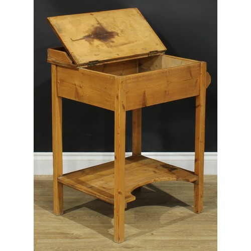 112 - An early 20th century pine desk or washstand, of small and neat proportions, 78cm high, 54cm wide, 4... 