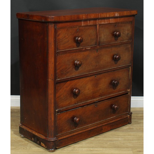 115 - A Victorian mahogany chest, of two short and three long drawers, 108cm high, 103.5cm wide, 46cm deep