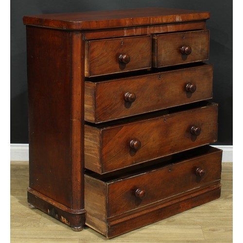 115 - A Victorian mahogany chest, of two short and three long drawers, 108cm high, 103.5cm wide, 46cm deep