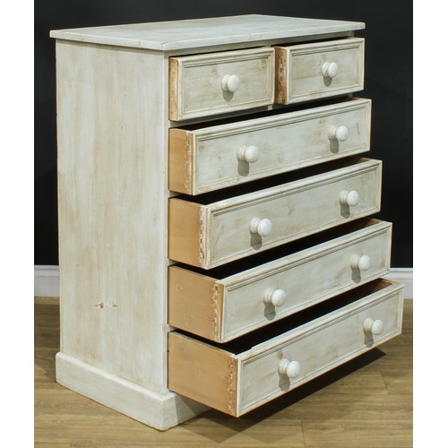 120 - A painted pine chest of drawers, 108cm high, 91cm wide, 46.5cm deep