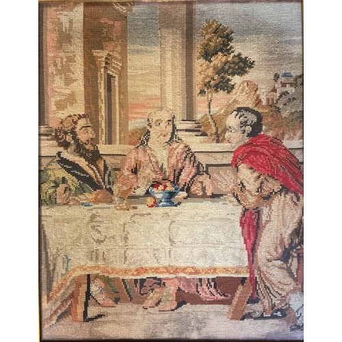 490 - A 19th century Berlin woolwork panel, The Last Supper, 58cm x 46cm