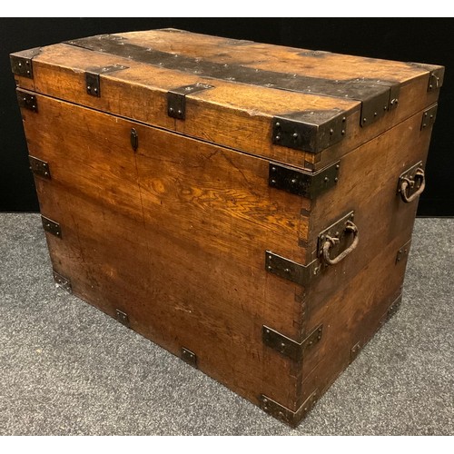 155 - A late 19th century iron bound oak rectangular chest, with later interior,  71.5cm high,  91cm wide,... 