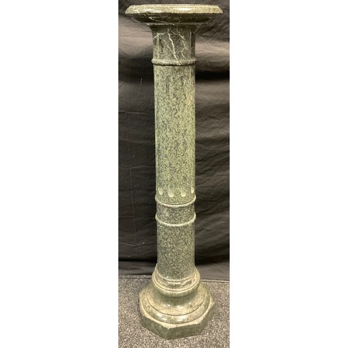 166 - A 20th century  large dark green marble statuary stand, fluted column, 107cm high