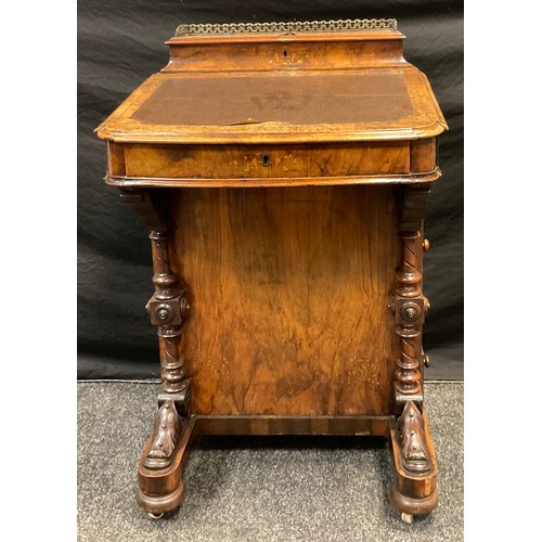 170 - A Victorian inlaid burr walnut Davenport, fitted interior, four short drawers to side, blind to vers... 