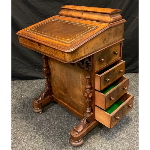 171 - A Victorian walnut  davenport, domed superstructure fitted for writing, hinged sloping top with inse... 