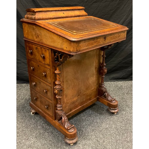 171 - A Victorian walnut  davenport, domed superstructure fitted for writing, hinged sloping top with inse... 