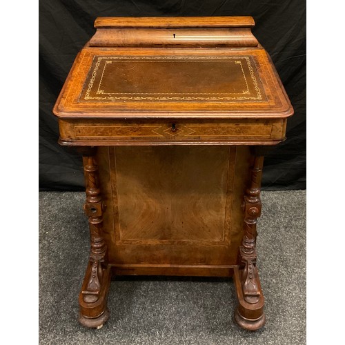 171 - A Victorian walnut  davenport, domed superstructure fitted for writing, hinged sloping top with inse... 