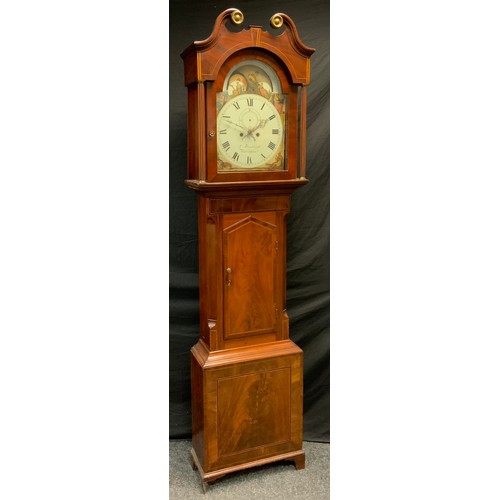 222 - A William IV mahogany crossbanded longcase clock, 33cm arched painted dial inscribed Brownsword, Not... 