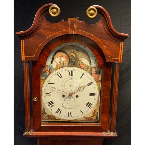 222 - A William IV mahogany crossbanded longcase clock, 33cm arched painted dial inscribed Brownsword, Not... 