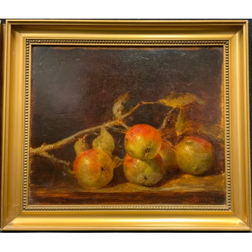 224 - Victorian school, A study of apples, signed with monogram, dated 1871, oil on panel, 25cm x 30.5cm; ... 