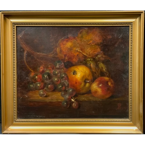 224 - Victorian school, A study of apples, signed with monogram, dated 1871, oil on panel, 25cm x 30.5cm; ... 