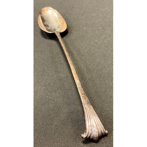 104 - A George III Onslow pattern serving spoon, marks rubbed, c.1765, 1ox 10dwts