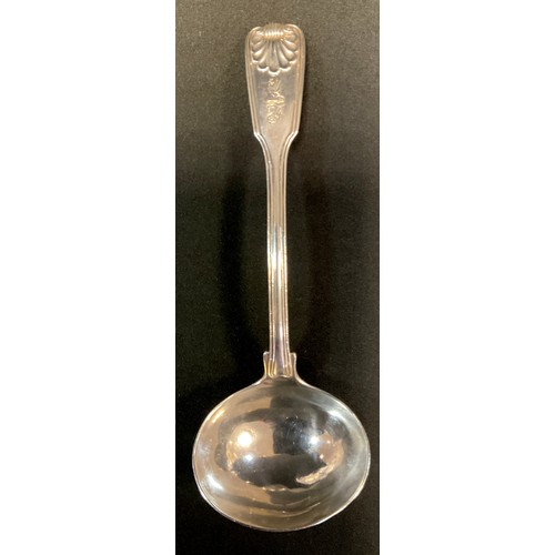 90 - A George III silver Fiddle and Shell pattern sauce ladle, Paul Storr, London 1817, 69.1g