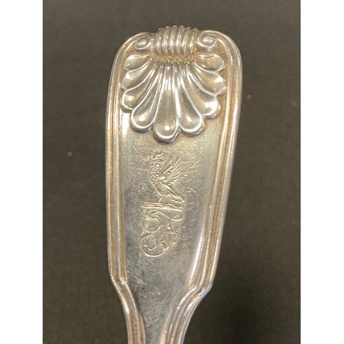 90 - A George III silver Fiddle and Shell pattern sauce ladle, Paul Storr, London 1817, 69.1g