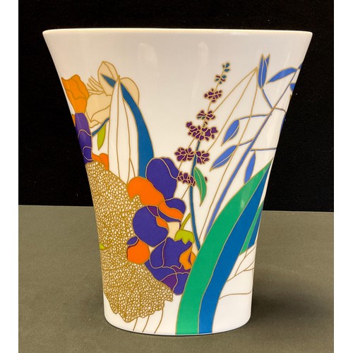 52 - A Wolf Bauer for Rosenthal, Germany, mid 20th century porcelain summer flower vase with bright colou... 