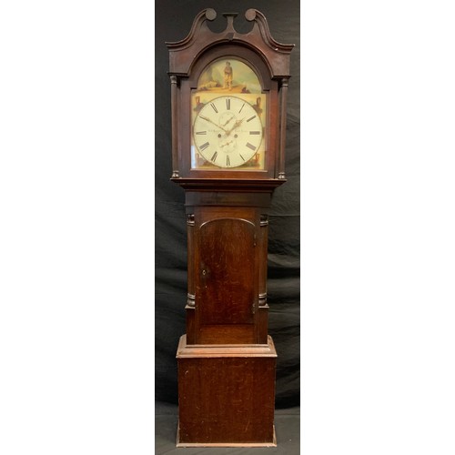 241 - A 19th century oak longcase clock, by Robert Law, Castle Douglas, the arched and painted Arabic dial... 