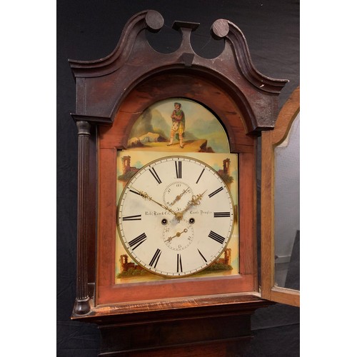 241 - A 19th century oak longcase clock, by Robert Law, Castle Douglas, the arched and painted Arabic dial... 