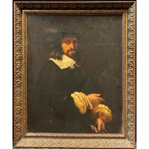 153 - After Rembrandt
‘Portrait of a gentleman with a tall hat and gloves’
oil on canvas, 80.5cm x 64.5cm.