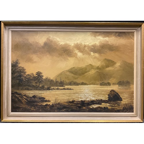 51 - Rex N Preston (bn. 1948),
Derwent Water,
signed, dated 1972, oil on canvas, 51cm x 76cm.