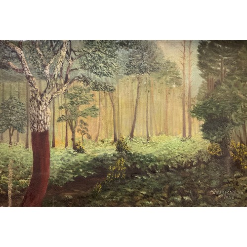 122 - Henri Descamps, (1898-1990), Cork Oak, Woodland’s edge, signed, dated 1945, oil on canvas, 42cm x 60... 