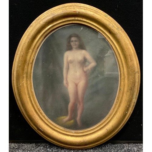 71 - French school, early 20th century, Impressionist study of a nude, soft pastel on paper, oval, 30cm x... 