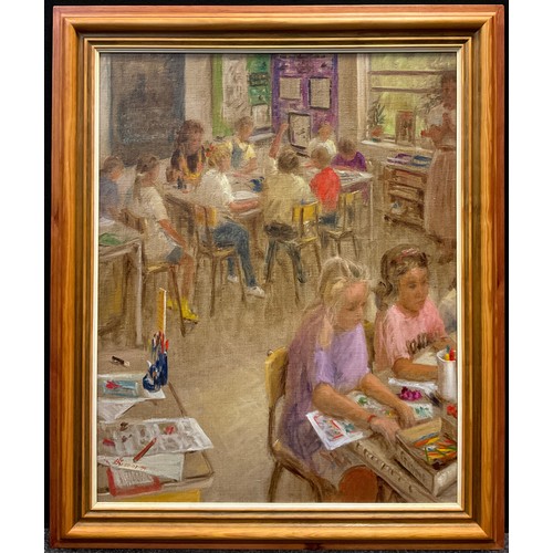 152 - Nicholas Leake,
‘Project time, St. Margaret’s school’,
signed, oil on canvas, 75cm x 60cm.