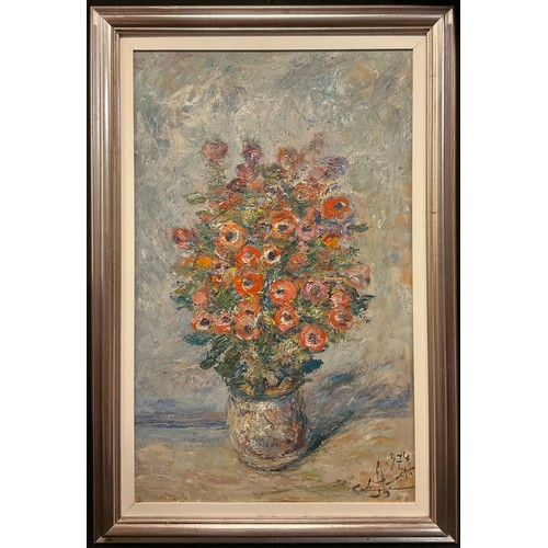 130 - Carlo Aimetti (Italian 20th century)
Fiori
signed, signed and titled to verso, dated 1974, oil on bo... 