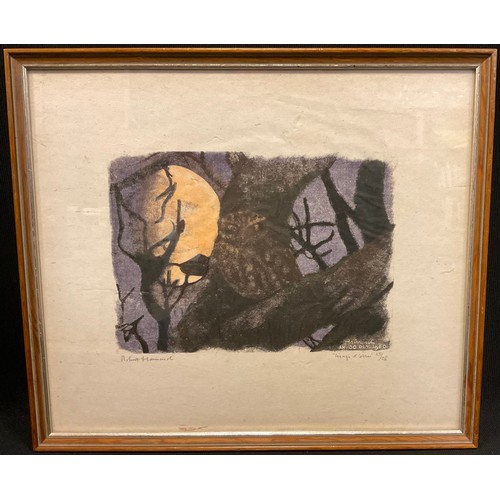 40 - Robert Hainard (1906-1999)  Cheveche et Lune, signed, woodcut, limited edition, 25/28, Tryon gallery... 