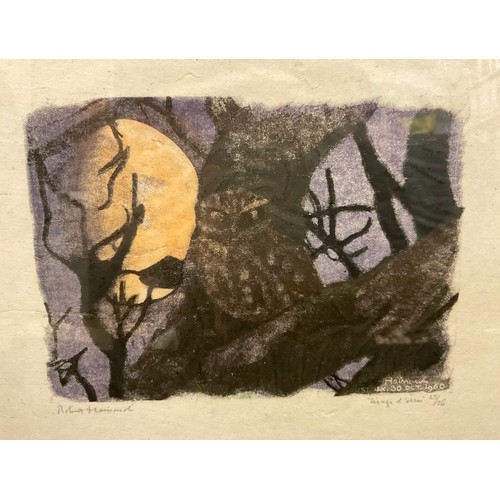 40 - Robert Hainard (1906-1999)  Cheveche et Lune, signed, woodcut, limited edition, 25/28, Tryon gallery... 