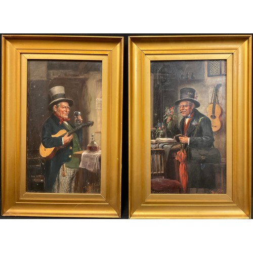 150 - J Micotta (Italian school), a pair, ‘One for the Road’, and ‘’A Posy for his Love’, signed, oils on ... 