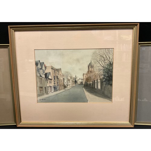 5 - Ken Messer, Oxford, signed watercolour, 22cm x 30cm;  another pair by the same artist, river landsca... 