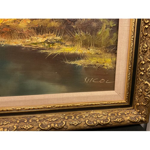 57 - E Nichols, The Woodland Pool, signed, oil on canvas, 51cm x 102cm