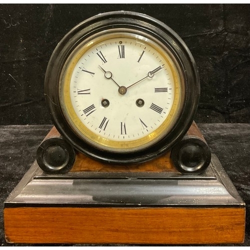 11 - A Victorian mahogany drum head mantel clock, Roman numerals on white enamel dial, 24cm high