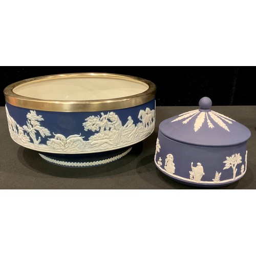 42 - A Wedgwood cobalt blue Jasperware EPNS mounted fruit or salad bowl; another Wedgwood Jasperware, bow... 