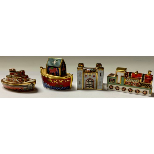 71 - Royal Crown Derby Treasures of Childhood models, Tugboat and Fort, both first quality; others, Noah'... 