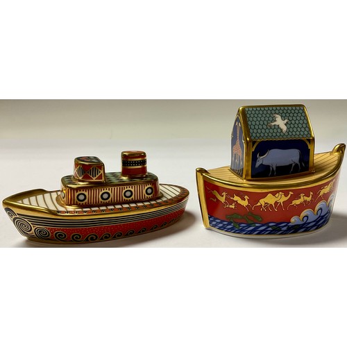 71 - Royal Crown Derby Treasures of Childhood models, Tugboat and Fort, both first quality; others, Noah'... 