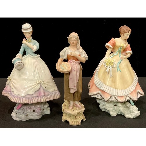 76 - A Royal Worcester figure, Victorian Series, Penelope; another, Lisette; a Royal Dux figure, of a fem... 