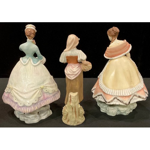 76 - A Royal Worcester figure, Victorian Series, Penelope; another, Lisette; a Royal Dux figure, of a fem... 